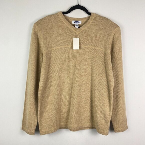 Old Navy Lambswool Sweater Mens Large Tan V Neck Knit Pullover - Picture 1 of 9